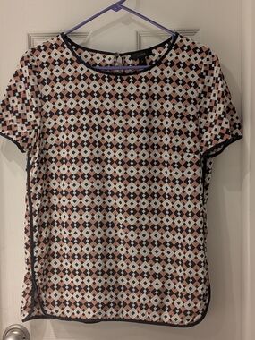 J. Crew Geometric Short Sleeve Top in Blush, Navy and White